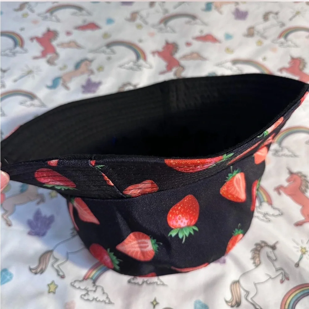 Reversible Black Strawberry Print Bucket Hat - Picture 5 of 5